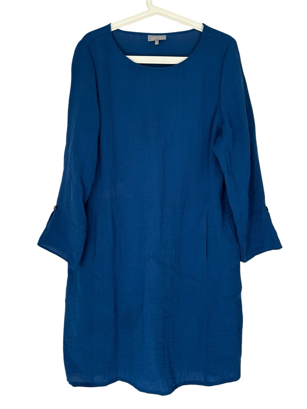 Habitat blue light airy Lagenlook long sleeve knee length dress with pockets L